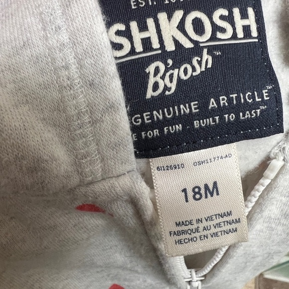 Oshkosh B’Gosh 18M Gray with Red Hearts Zip Up Valentine’s Day Hoodie - Picture 4 of 4